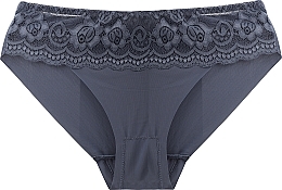 Kup Damskie majtki bikini Figi wycinane laserowo z koronkowym pasem, szaro-niebieskie - Moraj