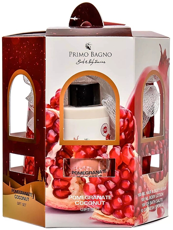 Zestaw - Primo Bagno Pomegranate Coconut Gift Set (b/lot/100ml + sh/gel/100ml + b/salt/100g + sponge/1pcs) — Zdjęcie N1