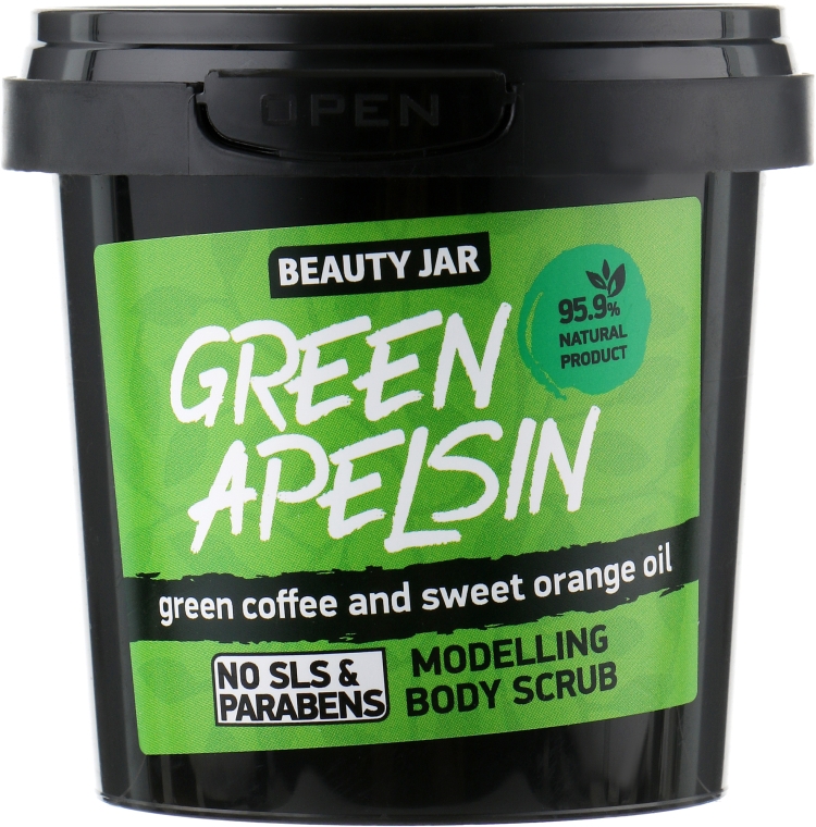 Modelujący scrub do ciała z zieloną kawą i słodką pomarańczą - Beauty Jar Green Apelsin Modelling Body Scrub
