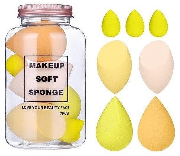 Zestaw gąbek do makijażu w słoiczku, 7 szt. - Ecarla Makeup Soft Sponge Creamy Red Yellow — Zdjęcie N1