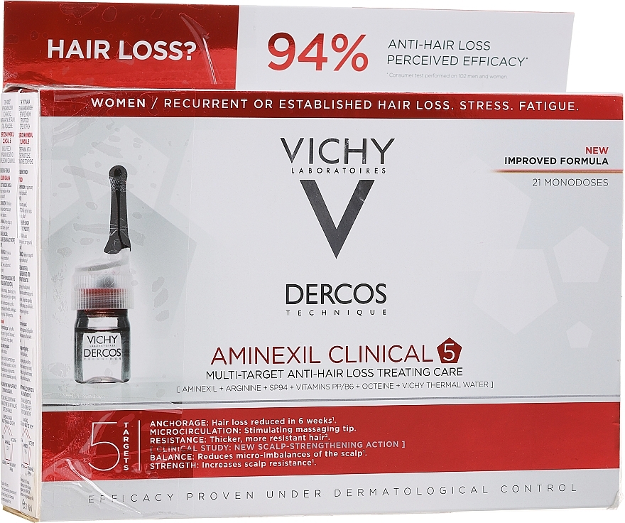 Ampułki na wypadanie włosów dla kobiet - Vichy Dercos Aminexil Clinical 5 — Zdjęcie N4