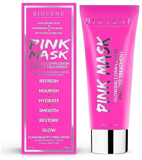 Różowa maska na twarz z węglem aktywnym - Biovene Pink Mask Glowing Complexion Peel-Off Treatment — Zdjęcie N1