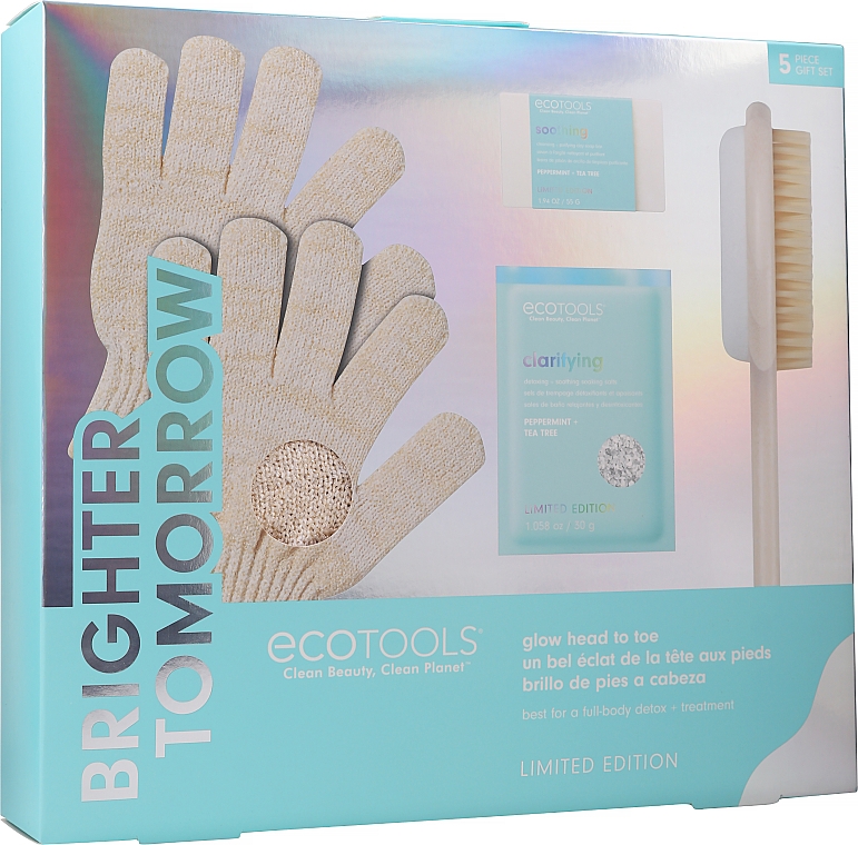 Zestaw - EcoTools Brighter Tomorrow Set (sh/gloves/2pcs + f/brush/1pc + soap/55g + salt/30g) — Zdjęcie N1