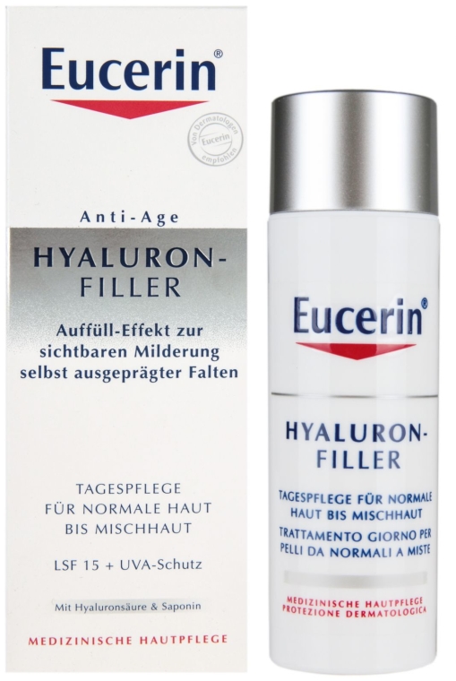 Przeciwzmarszczkowy krem na dzień do skóry normalnej i mieszanej SPF 15 - Eucerin Hyaluron-Filler Day Cream For Combination To Oily Skin — Zdjęcie N1