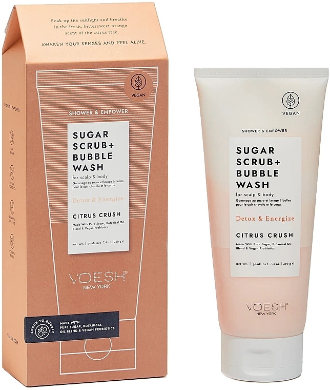 PRZECENA! Peeling cukrowy do skóry głowy i ciała Cytrusowe zauroczenie - Voesh Sugar Scrub+Bubble Wash Citrus Crush * — Zdjęcie N1