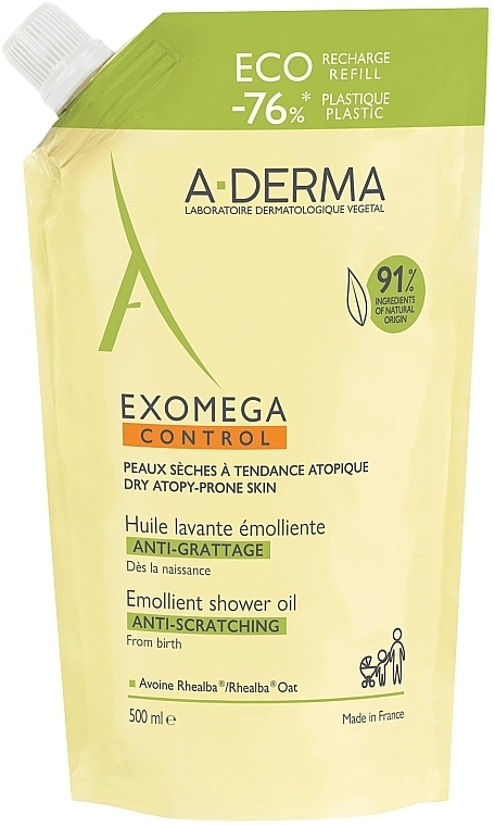 Oczyszczający olejek pod prysznic i do kąpieli - A-Derma Exomega Control Emollient Shower Oil Eco Refill (wymienny wkład) — Zdjęcie N1