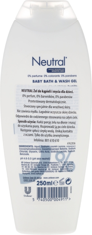 Neutralny żel do kąpieli dla dzieci - Neutral 0% Baby Bath & Wash Gel — фото N2
