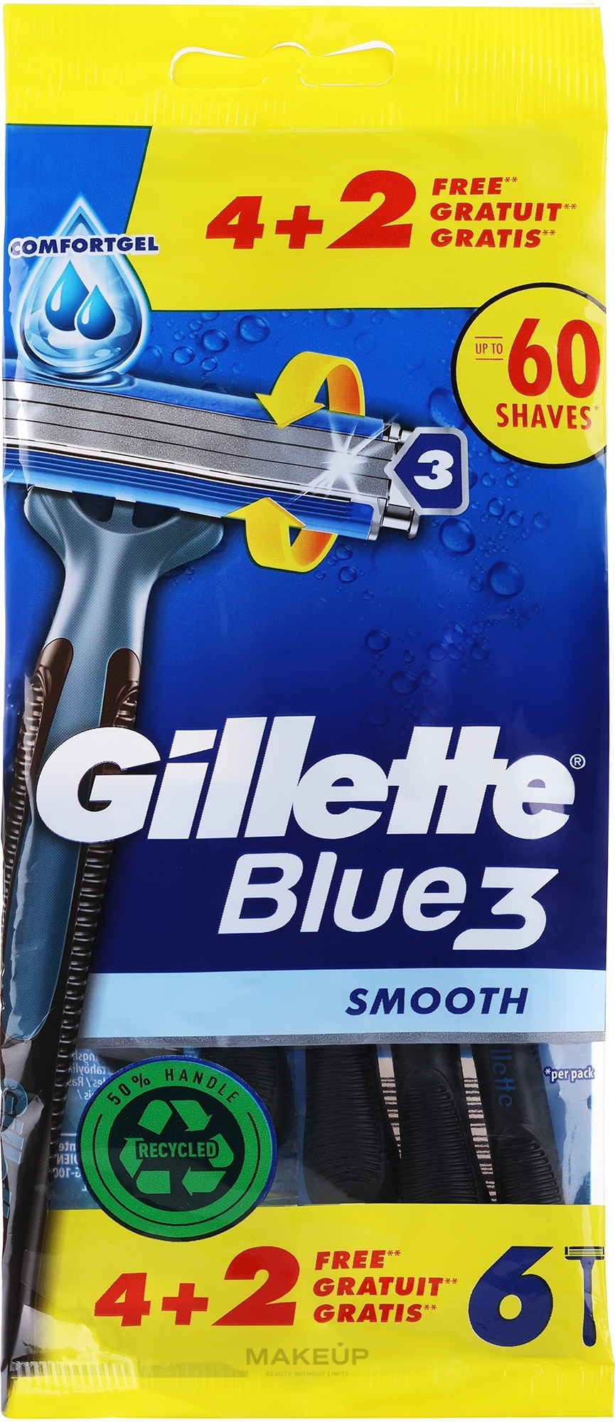Zestaw jednorazowych maszynek do golenia, 4 + 2 szt. - Gillette Blue 3 Smooth — Zdjęcie 6 szt.