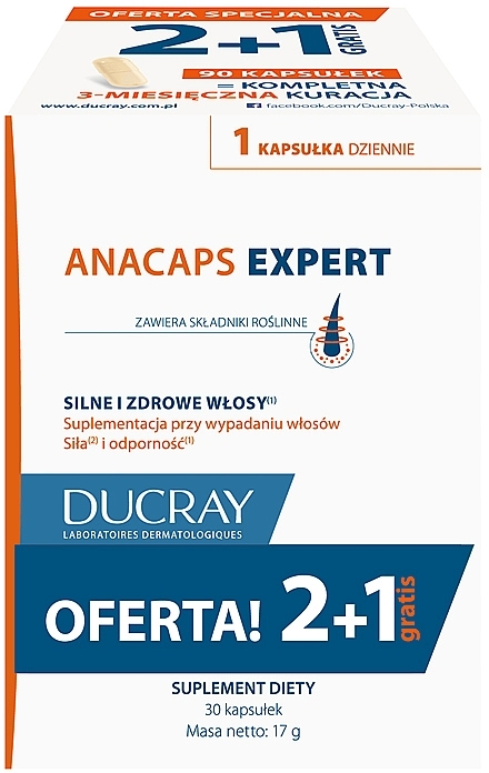 Suplement diety na wypadanie włosów - Ducray Anacaps Expert 3 Pack (3 x 30 capsules) — Zdjęcie N1