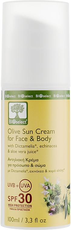 Oliwkowy krem ​​przeciwsłoneczny do twarzy i ciała - Bioselect Olive Sun Cream For Face & Body SPF30 — Zdjęcie N1