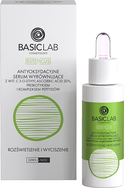 Antyoksydacyjne serum wyrównujące do twarzy z witaminą C 20% Rozświetlenie i wyciszenie - BasicLab Dermocosmetics Esteticus Antioxidant Serum — Zdjęcie N1