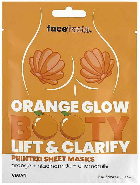 Ujędrniająco-oczyszczająca maska w płachcie na pośladki Pomarańcza, niacynamid i rumianek - Face Facts Orange Glow Booty Sheet Masks  — Zdjęcie N1