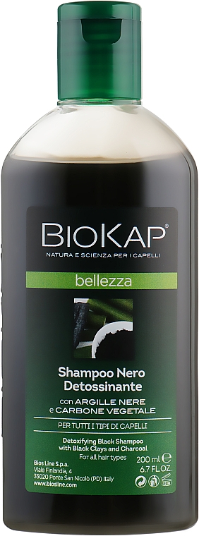 Szampon z czarną glinką i węglem, Detox - BiosLine BioKap Detoxifying Black Shampoo — Zdjęcie N2