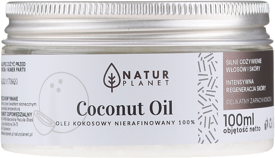 PRZECENA! Nierafinowany olej kokosowy - Natur Planet Coconut Oil * — Zdjęcie N1