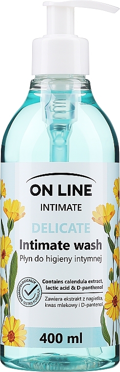 Płyn do higieny intymnej z nagietkiem, kwasem mlekowym i d-panthenolem - On Line Intimate Delicate Intimate Wash