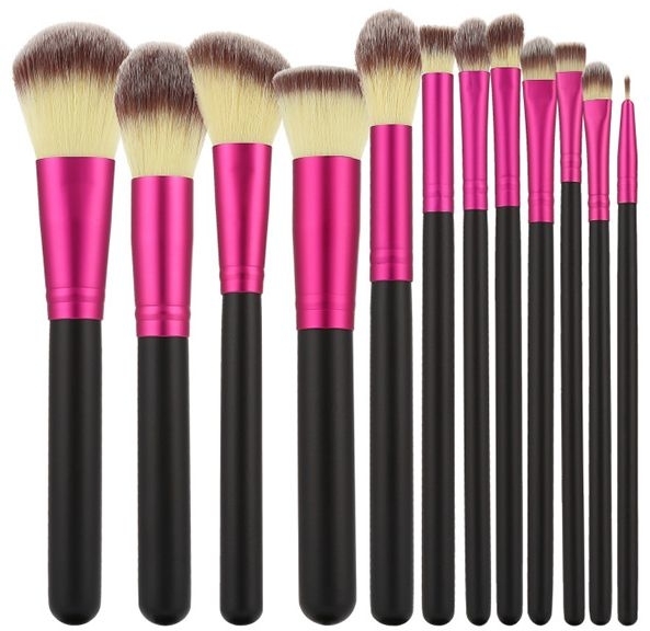 Zestaw profesjonalnych pędzli do makijażu, 12 szt., różowo-czarne - Tools For Beauty