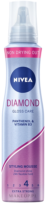 Pianka do włosów normalnych, matowych i pozbawionych blasku Ekstramocne utrwalenie - NIVEA Hair Care Diamond Gloss Styling Mousse — Zdjęcie 150 ml