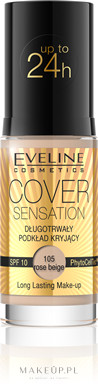 Długotrwały podkład kryjący - Eveline Cosmetics Cover Sensation  — Zdjęcie 105 - Rose Beige