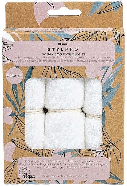 Bambusowe ściereczki do twarzy, 3 szt. - Stylideas Stylpro Bamboo Face Cloths — Zdjęcie N1