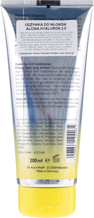 Odżywka do włosów z kwasem hialuronowym - Alcina Hyaluron Hair Conditioner — Zdjęcie N2