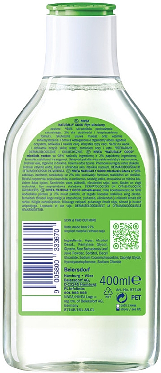 NIVEA Naturally Good Micellar Water Organic Aloe Vera - Woda miceralna  — Zdjęcie N3