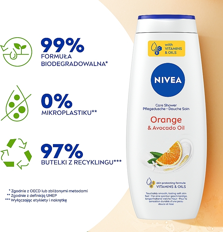 Pielęgnujący żel pod prysznic Pomarańcza i olej z awokado - NIVEA Care & Orange — Zdjęcie N6