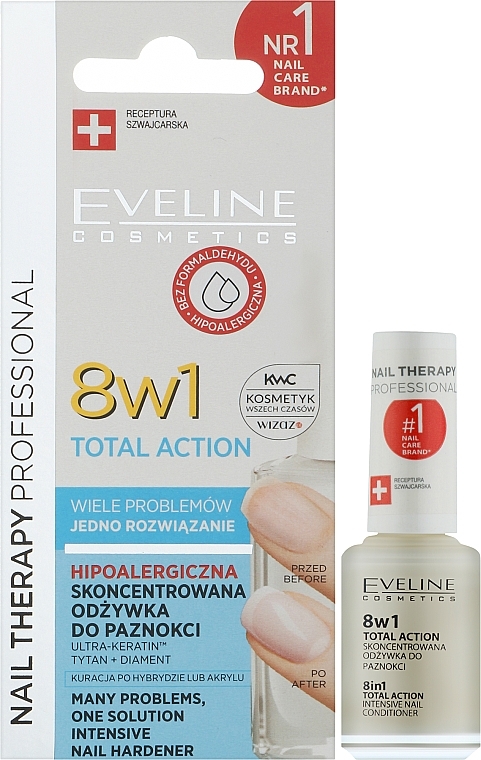 PRZECENA!  Skoncentrowana odżywka do paznokci 8 w 1 - Eveline Cosmetics Nail Therapy Professional Total Action  * — Zdjęcie N2