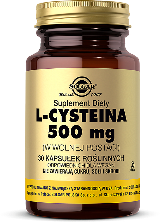L-Cysteina w kapsułkach, 500 mg - Solgar L-Cysteine — Zdjęcie N1