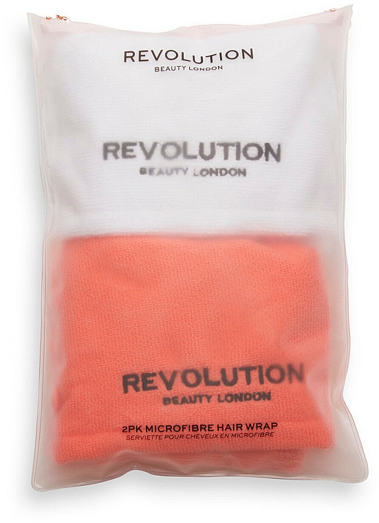 Ręcznik-turban do włosów z mikrofibry, 2 szt., biały + koralowy - Makeup Revolution Haircare Microfibre Hair Wrap White & Coral — Zdjęcie N2