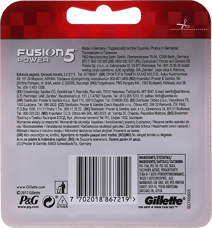 Wymienne wkłady do maszynki, 4 szt. - Gillette Fusion Power — Zdjęcie N4