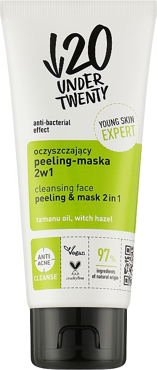 Oczyszczający peeling-maska do twarzy 2 w 1 - Under Twenty Anti! Acne Peeling & Mask 2 in 1 — Zdjęcie N1