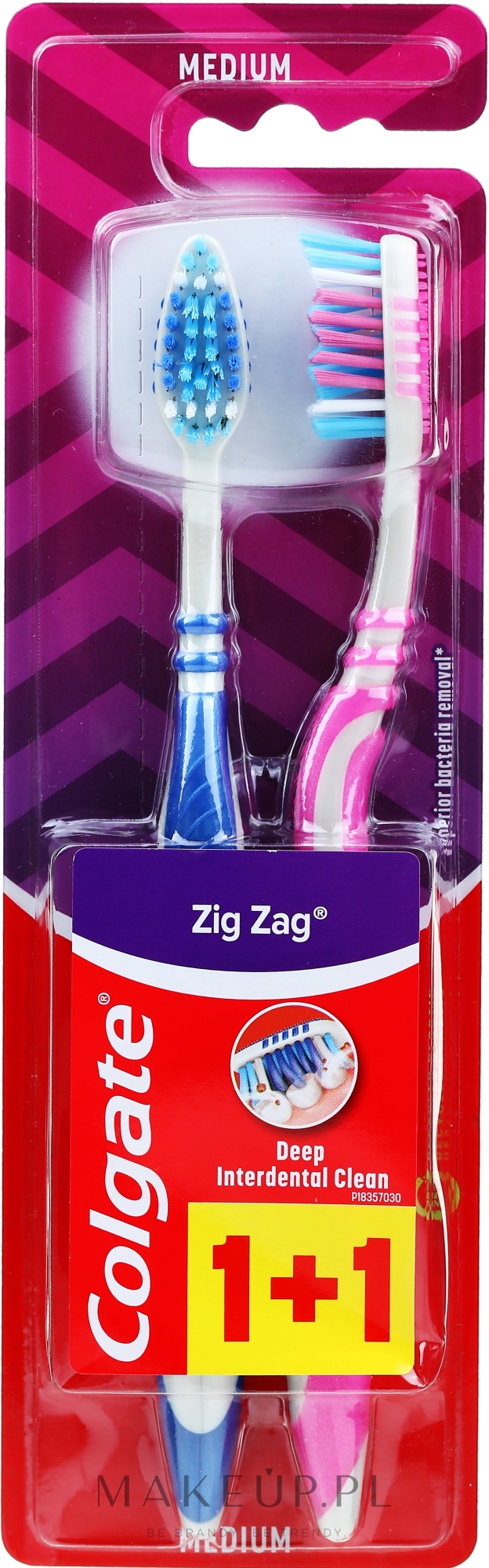 Szczoteczka do zębów, średnia twardość, różowa + niebieska - Colgate Zig Zag Plus Medium — Zdjęcie 2 szt.