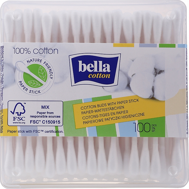Patyczki kosmetyczne, 100 szt. - Bella Cotton With Paper Stick — Zdjęcie N1