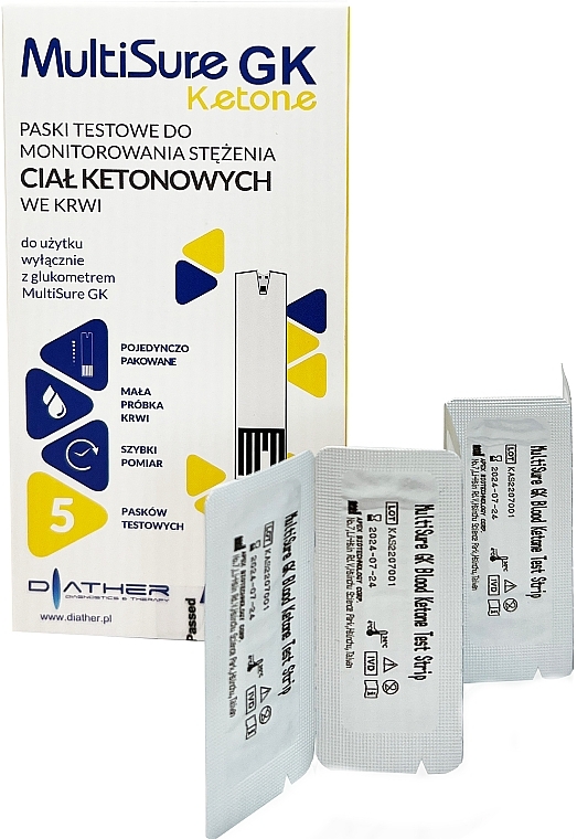 Paski testowe do określania poziomu ketonów - Diather Diagnostics & Therapy MultiSure GK Ketone — Zdjęcie N2