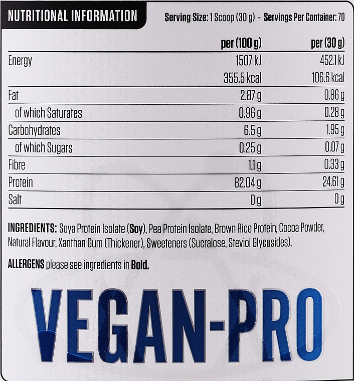 Białko o smaku czekoladowym dla sportowców - Applied Nutrition Vegan Pro Chocolate Protein Blend — Zdjęcie N3