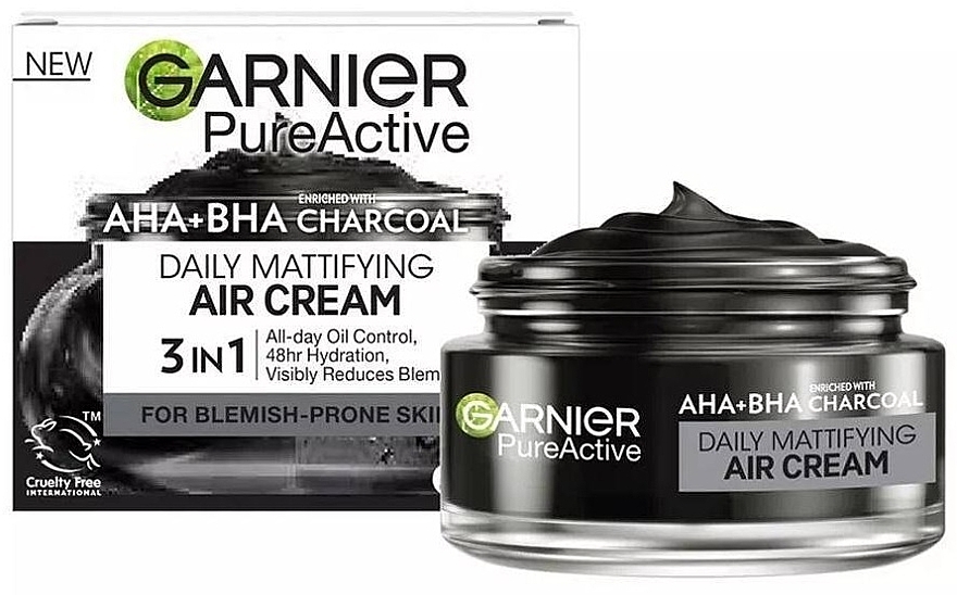 Matujący żel do twarzy - Garnier Pure Active AHA+BHA Charcoal Daily Mattifyng Air Cream 3In1 — Zdjęcie N1