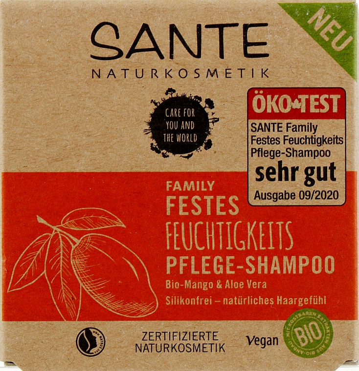 Szampon w postaci stałej do odżywiania i nawilżania włosów Mango i aloes - Sante