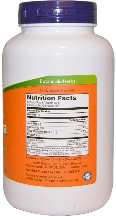 Spirulina ekologiczna bez GMO - Now Foods Certified Organic Spirulina Tablets — Zdjęcie N3