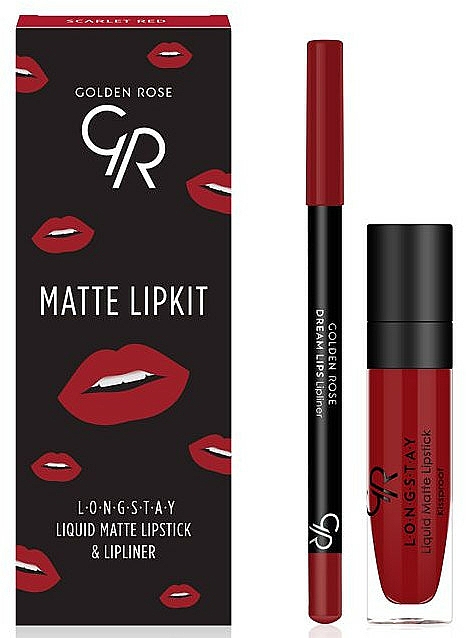 Zestaw do ust - Golden Rose Matte LipKit Scarlet Red (lipstick/5.5 ml + lipliner/1.6g) — Zdjęcie N1