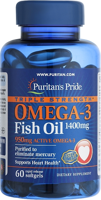 Omega-3, w kapsułkach żelowych - Puritan's Pride Triple Strength Omega-3 Fish Oil 1400mg — Zdjęcie N1