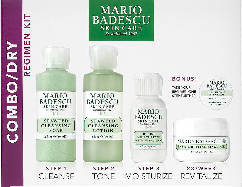 Zestaw - Mario Badescu Combo Dry Regimen Kit (gel 59 ml + lot 59 ml + cr 29 ml + mask 14 g + eye/cr 3 g) — Zdjęcie N1