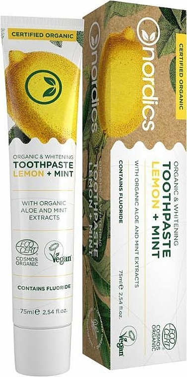 Wybielająca pasta do zębów Cytryna i mięta - Nordics Organic & Whitening Toothpaste Lemon + Mint  — Zdjęcie N1