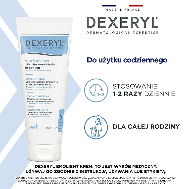 Krem ochronny do skóry przeznaczony do leczenia objawów i dolegliwości związanych z suchością skóry - Pierre Fabre Dermatologie Dexeryl Emollient Cream — Zdjęcie N9