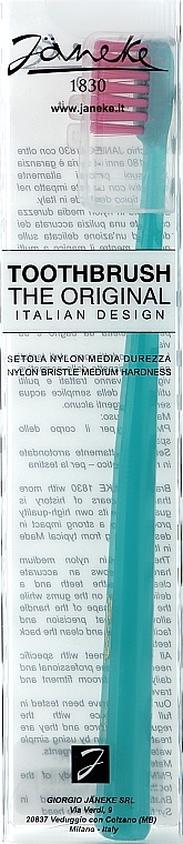 Szczoteczka do zębów średnio twarda, niebieska z różowym - Janeke Toothbrush — Zdjęcie N1