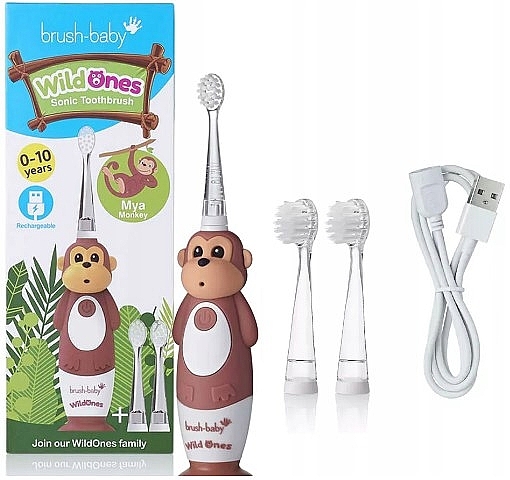 Elektryczna szczoteczka do zębów. 0-10 lat - Brush-Baby WildOnes Mya Monkey Sonic Toothbrush — Zdjęcie N1