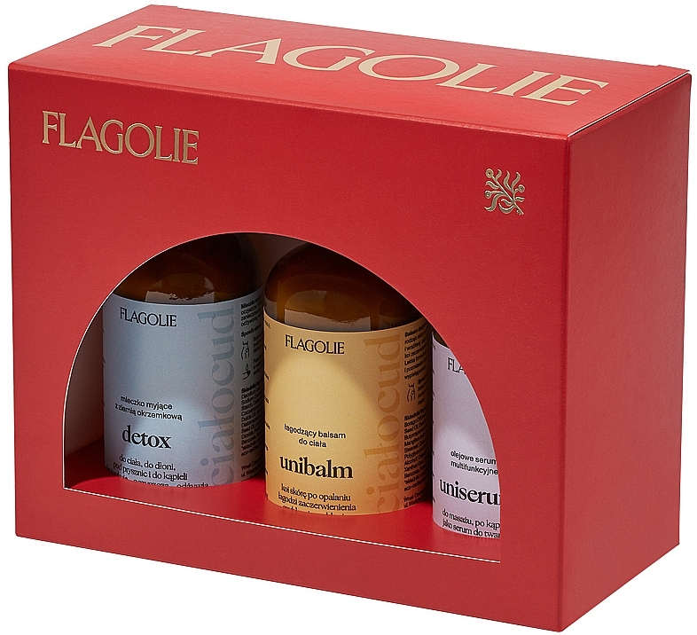 Zestaw do pielęgnacji ciała - Flagolie (b/milk/100ml + b/balm/100ml + ser/100ml) — Zdjęcie N1