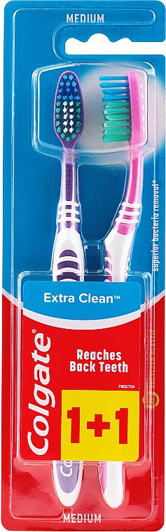 Średnio twarda szczoteczka do zębów Extra Clean, fioletowa + różowa - Colgate Extra Clean Medium — Zdjęcie N1
