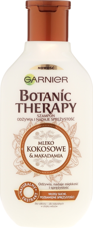 Szampon odżywiający i nadający sprężystość włosom suchym Mleko kokosowe i olej makadamia - Garnier Botanic Therapy Coconut Milk & Macadamia Shampoo