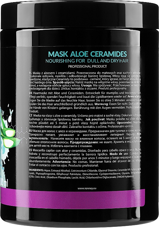 Maska do włosów suchych i matowych - Ronney Professional Aloe Ceramides Mask Nourishing — Zdjęcie N4