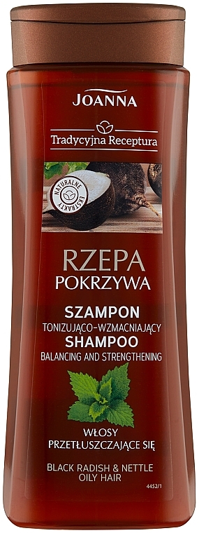 Tonizująco-wzmacniający szampon do włosów przetłuszczających się Rzepa i pokrzywa - Joanna Tradycyjna receptura